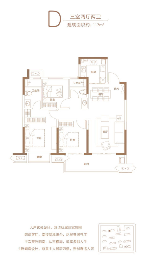 洛陽金科(kē)綠都·天宸D戶型三室兩廳兩衛117平方戶型圖